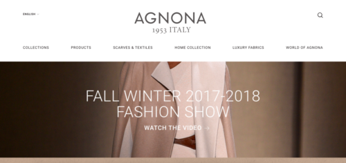 The homepage of the Agnona website.
